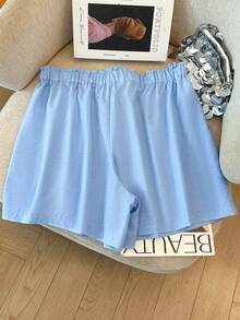 GlowEve CURVE Casual, Commute & Vacation Elegant Pocket Decorated Plus Size Shorts, Spring/Summer Elastic Waist Shorts Women Women Summer Shorts Casual Shorts Women Drawstring Shorts Women Women Shorts - Blue - View 2