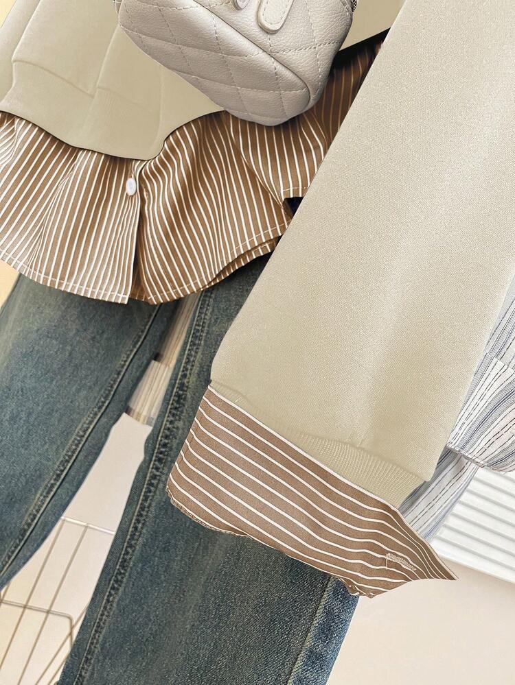 INAWLY Women's Fashion Casual Drop Shoulder Long Sleeve Sweatshirt - Apricot - View 4