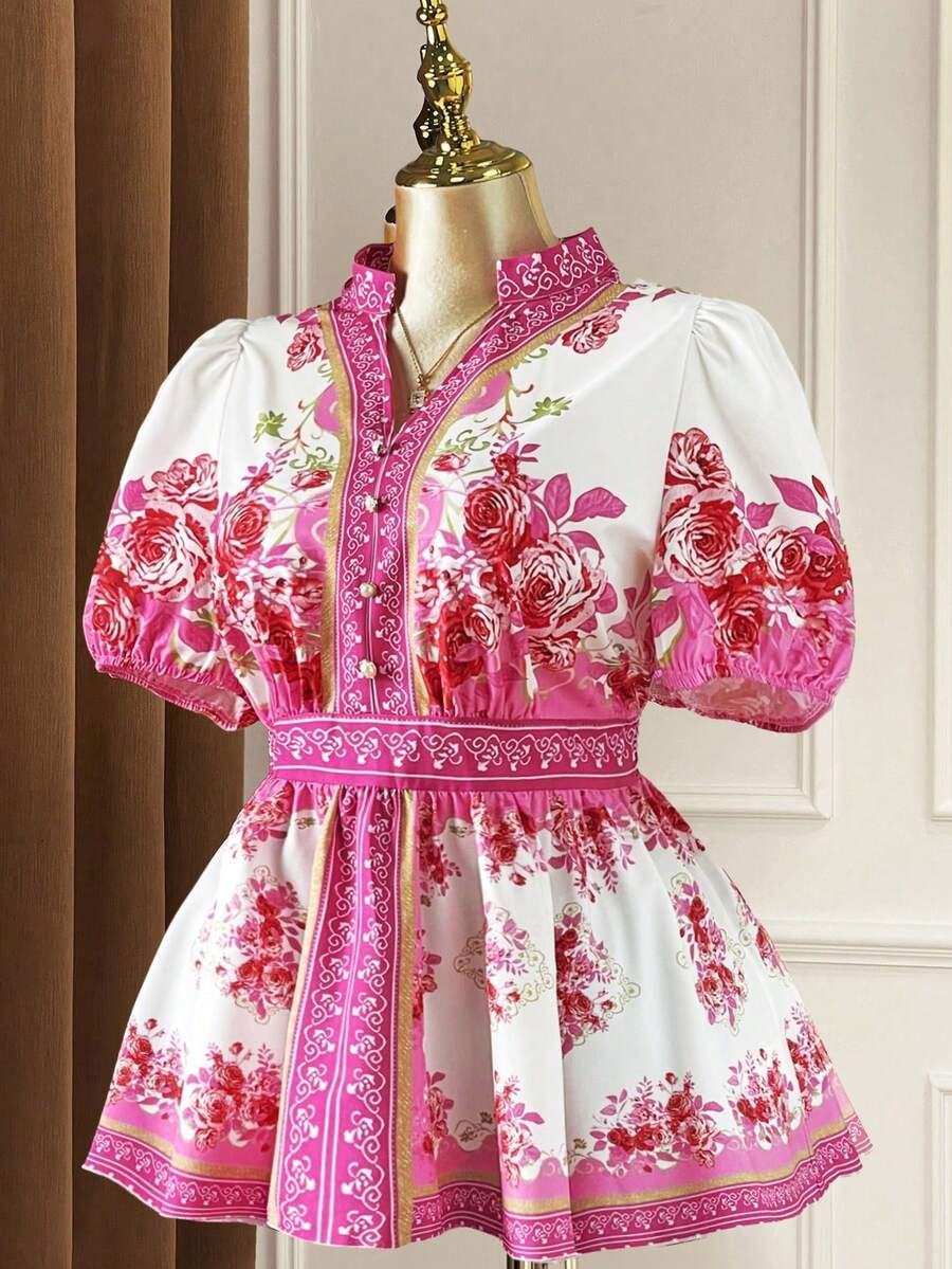 Rometta 这款大码女式优雅玫红色压花印花衬衫,采用A字下摆设计,收腰剪裁,饰以珍珠纽扣,尽显优雅气质。它是一款百搭连衣裙,适合婚礼、聚会、各种节日(如返校季、毕业典礼、情人节、音乐节、母亲节、万圣节、感恩节、复活节、国庆节、晚宴、约会、派对、婚礼、郊游等)穿着。 - 粉色 - 查看 1