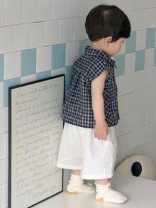 DAZY Toddler Boys' Casual Plaid Collar Short Sleeve Top, Summer - Blue - View 2