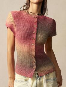 Bohemela 女士春夏休闲渐变图案修身开衫，春季女装，沙滩装，外出上衣 - 粉色 - 查看 3