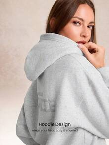 GLOWMODE Everyday Fleece Ready Set Glow Ultra-Soft Warm Loose Fit Adjustable Drawstring Graphic Hoodie Sweatshirt Daily Casual Outdoors Gym Studio Winter Wear - Grey - View 3