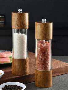 Antique Wood Glass Manual Pepper Grinder - Ceramic Core Kitchen Tool For Pepper And Salt Grinding, Perfect For Home Cooking And Holiday Celebrations - Coffee Brown - View 5
