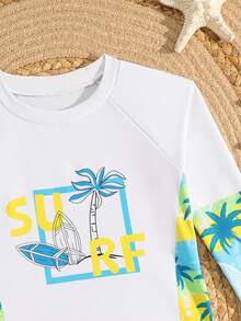 男童椰子树印花泳衣套装，夏季海滩度假 - 彩色 - 查看 4