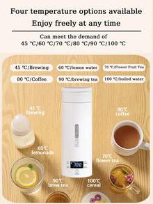 Teckwe 1-Piece 450ml~500ml Compact Portable Electric Kettle Thermostat, Insulated Travel Water Cup, Fast Heating, Intelligent Insulation, Anti Scald, Lightweight, US, EU, UK Plug Options, Fashionable Neutral Color Travel Hot Water Boiler, Dormitory, Household Outdoor Daily Use - EU F Type Plug(220-240V) - View 2