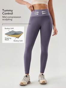 OutZeal Damskie legginsy z wysokim stanem i wyszczuplającym brzuchem, do ćwiczeń na siłownię i na siłownię - Fioletowy - Zobacz 2