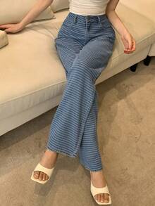 DAZY Data Print & Plaid Retro Straight Leg Loose Fit Casual Jeans For Women, Autumn/Spring Y2k - Medium Wash - View 2