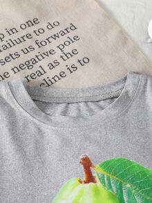 Tween-Mädchen Lässig Set aus Guave-Muster Rundhals Kurzarm T-Shirt und gestreifter Hose, Sommer - Hellgrau - Übersicht 4