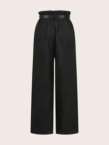 SHEIN Tall High-Waisted Retro Straight Black Trousers, Casual Daily Wear, Autumn And Winter Women's Bottoms, Business Casual Women's Wear, 90s Wear, Homecoming, Korean Fashion, Office Wear, Renaissance, Old Money Style, Prom, , Goth, , Festival,New Year,Valentine - Black - View 9