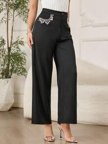 Modelyn 时尚新款串珠镶钻女式黑色裤子 - 黑色 - 查看 5