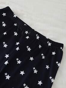 4pcs/Set Teenage Girls Pink Letter Print Pants With Heart Design & Black Letter Graphic Tee With Star Pattern Shorts, Tight Fit Loungewear Snug Fit - Multicolor - View 6