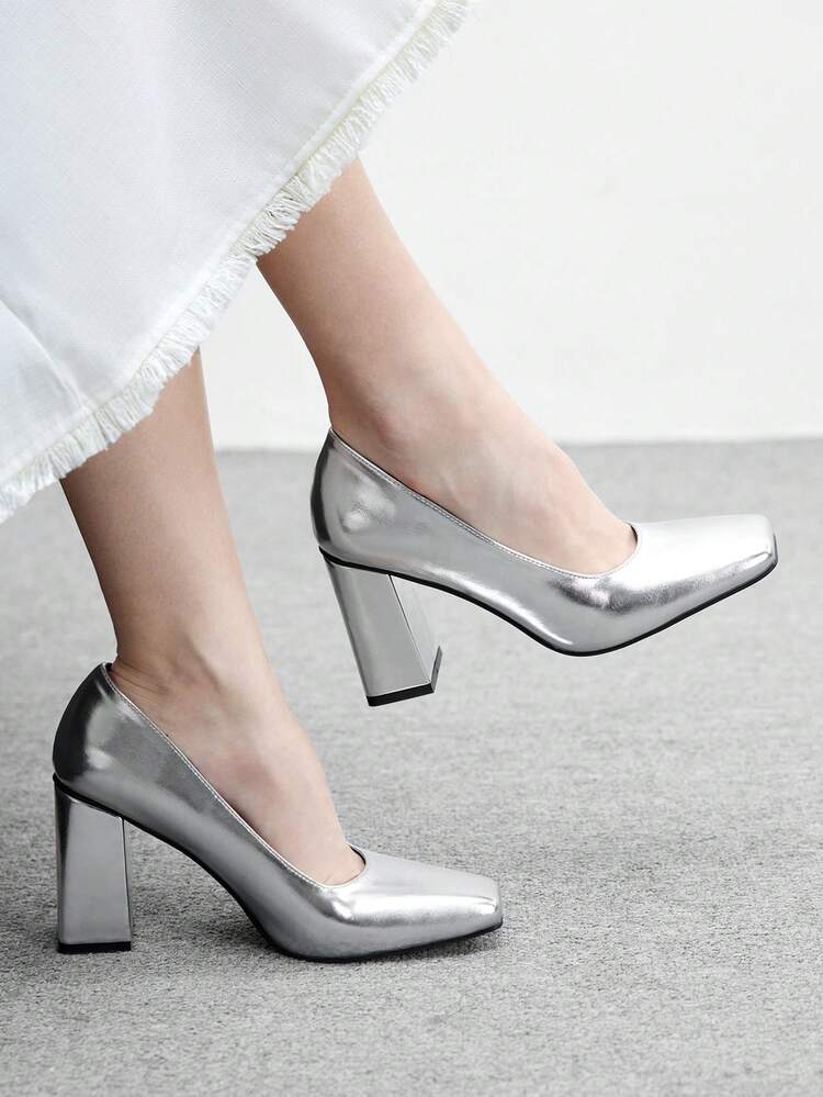 CUCCOO BIZCHIC 女性用スクエアトゥ チャンキーヒール PUレザー スリッポンシューズ、ファッショナブルなミニマリスト デイリー、パーティー、イベントに快適