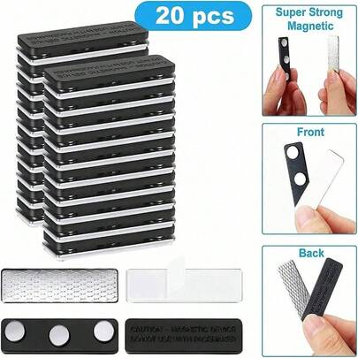 3/12/20 chiếc nam châm dùng cho thẻ tên, dây đeo thẻ tên, nam châm neodymium, nam châm dính, thẻ ID áo khoác đồng phục (màu đen)
