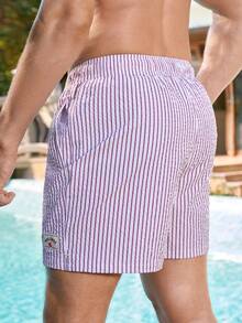 Manfinity Swimmode Men's Summer Vacation Striped Drawstring Waist Beach Shorts - Multicolor - View 3