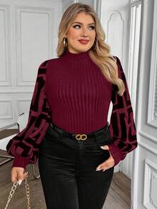 SHEIN Clasi 女士大码度假修身拼接衬衫 - 酒紅色 - 查看 7