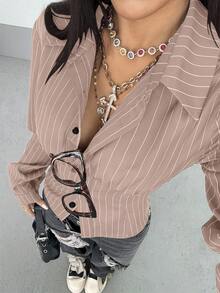 StreetHx Women's Retro Fitted Striped Shirt - Baby Pink - View 4