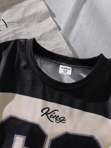 SHEIN Genkimix Kids Bộ 2 áo thun cổ tròn tay ngắn in số và quần short thể thao in họa tiết cho bé trai, có trang trí ruy băng, thích hợp mặc hàng ngày mùa xuân/hè, thể thao, ngoài trời, đi học, tiệc tùng, nghỉ dưỡng - Màu be - Xem 8