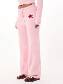 SUMWON 大码针织毛衣裤，星形印花细节，抽绳腰带，冬季舒适家居裤