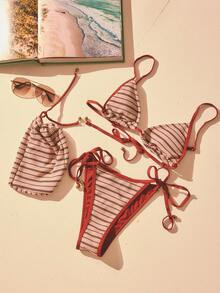 Aralina VACAY TEXTURE STRIPE TRI SLIDER BIKINI SET - Multicolor - View 5