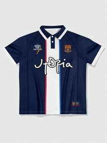 ROMWE MEN Prep Spring/Summer Casual Graphic Men'S Letter Print Short Sleeve Casual Commuter Polo Shirt - Multicolor - View 1