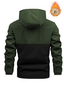 Manfinity Homme Loose-Fit Men's Long Sleeve Color Block Letter Print Hooded Fleece Jacket , Autumn Grunge - Black - View 2