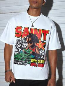 Modcrash 复古时尚宽松圆领休闲印花T恤，新款春夏复古美式风，男女皆宜的夏季上衣，适合日常穿着，宽松版型，夏季度假装扮，复古美式，男女皆宜，宽松版型夏季装扮——适合日常穿着和夏季度假装扮。 - 白色 - 查看 6