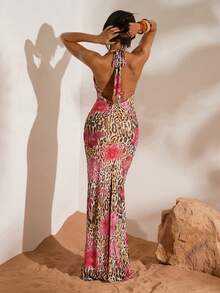 Opulessa Knitted Mesh Printed Halter Backless Fitted Dress For Women Suitable For Beach Vacation,Casual,Vacation,Vacation Outfits Women,Vacation,Summer Holiday Outfits ,Holiday Outfits For Women,Holiday,Vacation Outfits For Women,Vacation Dress,Elegant,Going Out,Party,Beach,Beach Shorts,Beach Outfits For Women,Beach Skirt,Beach Set,Beach Outfit,Beach Outfit For Women,Summer,Summer Clothes,Summer Holiday Outfits,Flower,Graphic - Hot Pink - View 7