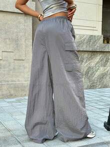 Muchica 女士休闲炭灰色梭织抽绳腰工装裤 - 灰色 - 查看 2