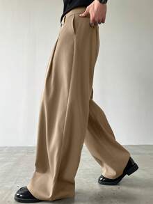 HUEFORM 男士休闲褶裥阔腿裤，适合日常通勤 - 卡其色 - 查看 4