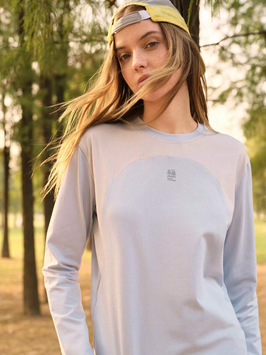 SHEIN In My Nature 女士字母印花圆领长袖休闲户外T恤