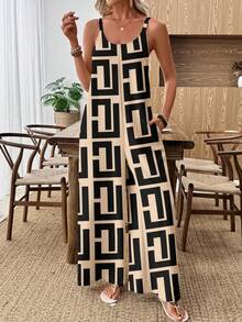 EMERY ROSE Women's Geometric Print Casual Jumpsuit, Fashionable & Versatile, Spring/Summer Carnival - Multicolor - View 6