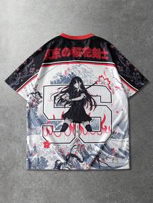 ROMWE MEN Anime 男士动漫印花短袖T恤，适合春夏穿着 - 紅色 - 查看 8