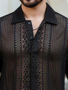 Manfinity RSRT Chemise à manches courtes sexy et transparente avec boutons devant pour hommes, couleur unie