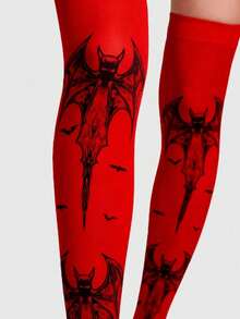 ROMWE Goth Women Over The Knee Socks - Red - View 5