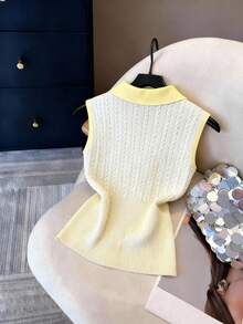 SHEIN Elenzya 优雅无袖高领针织背心，春夏款 - 黃色 - 查看 2