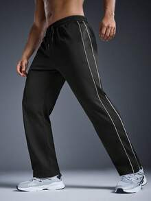 Driftmere Men's Summer Casual Loose Striped Straight Leg Sweatpants, Fall Spring To Summer - Black - View 4