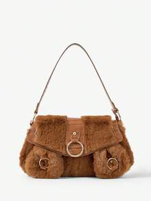 Viva Strut Ladies, Women Shoulder Bag,Hobo Bag, Plush,Fashionable, Personalized, Simple, Versatile, Street, Sweet And Cool Girls, Hot Girls,Y2k, Retro, Rivets, Vintage,Teenagers, Autumn And Winter - Brown - View 2