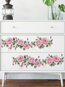 1 Pc Pink Enchantress Flower And Green Leaf Wall Sticker - Multicolor - View 6