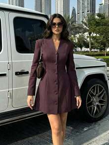 Firerie Women's Dark Purple Elegant Blazer Dress,Autumn A-Line Casual Business Commuter Dress,Fitted Silhouette Cocktail Party Wedding Guest Date Dresses - Apricot - View 2