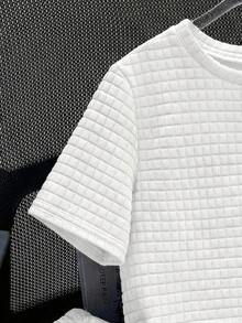 SHEIN 两件套男童休闲可爱图案纹理面料圆领短袖短裤套装，适合通勤、上学、日常休闲穿着、运动、春夏穿着。 - 白色 - 查看 7