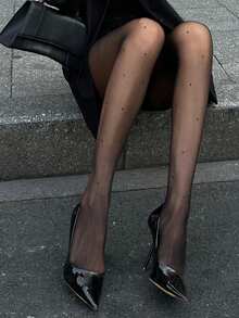 DAZY Women's Fashionable Sexy High Transparency Polka Dot Black Pantyhose Y2k - Black - View 5