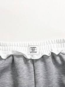 SHEIN Tween Girl Contrast Color Elastic Waist Applique Casual Sweatpants - Grey - View 6