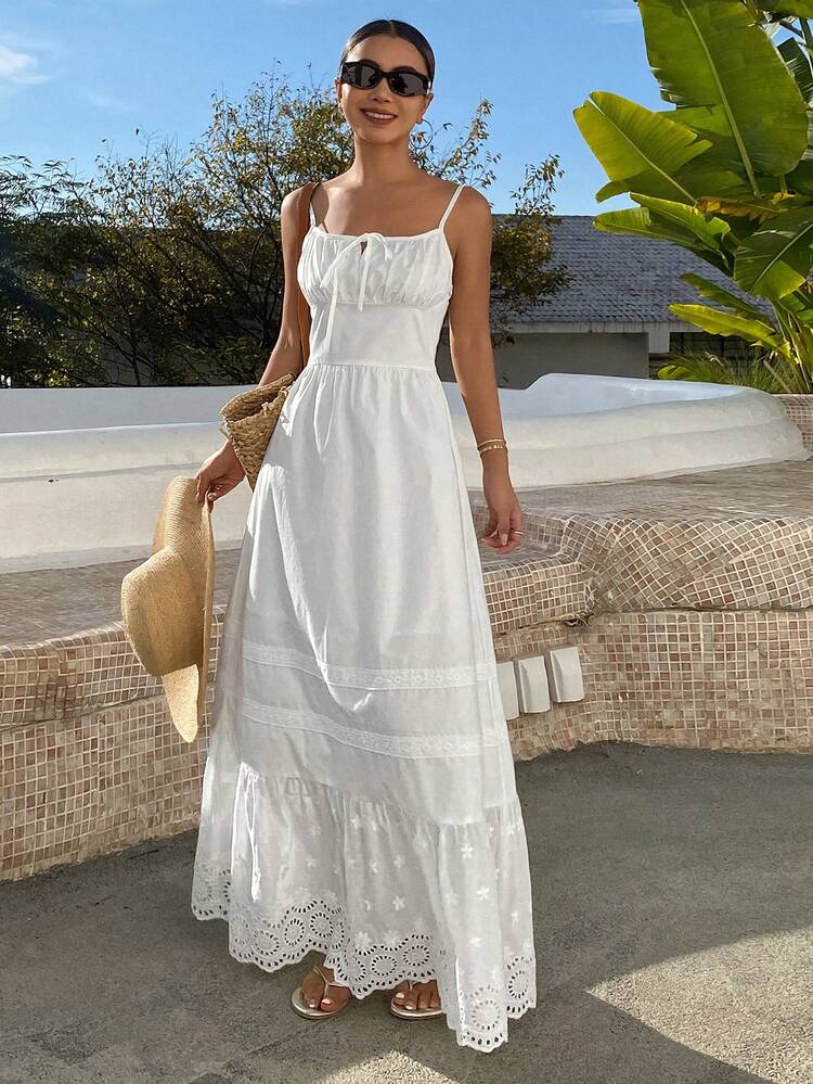 Spring/Summer Beach Vacation, Valentine's Day, Wedding, Banquet, Ball Gown, Fashion Party, Old Money Inspired White Dress With Waist Cinching For Women Sundress Boho