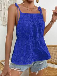 SHEIN VCAY 女士夏季休闲度假纯色镂空刺绣吊带背心