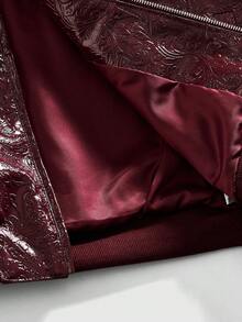 ROMWE MEN Street Life Men's Leather Jacket With Textured Zipper, Fashionable Casual Long Sleeve Outerwear - Burgundy - View 6