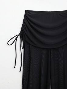 Swim Vcay Bộ đồ mùa hè mới gợi cảm dành cho nữ, gồm áo khoác ngoài và quần, chất liệu lưới xuyên thấu, xếp ly. - màu đen - Xem 5