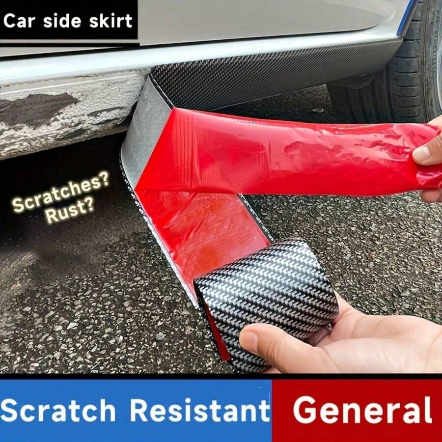 1 Car Side Skirt Protector, Carbon Fiber Texture, Self-Adhesive Bumper Strip, Threshold Protection Tape, Anti-Rust Repair And Scratch Repair, Car Exterior Decorative Sticker