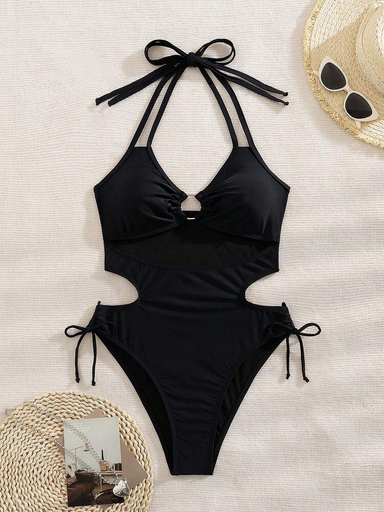 Swim SXY レディース ホルターネック バックレス 紐調整 セクシー