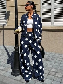Muchica Women's Polka Dot Print Zip-Up Long Sleeve Denim Jacket And Coat For Going Out Outfits, Streetwear, Spring Outfits