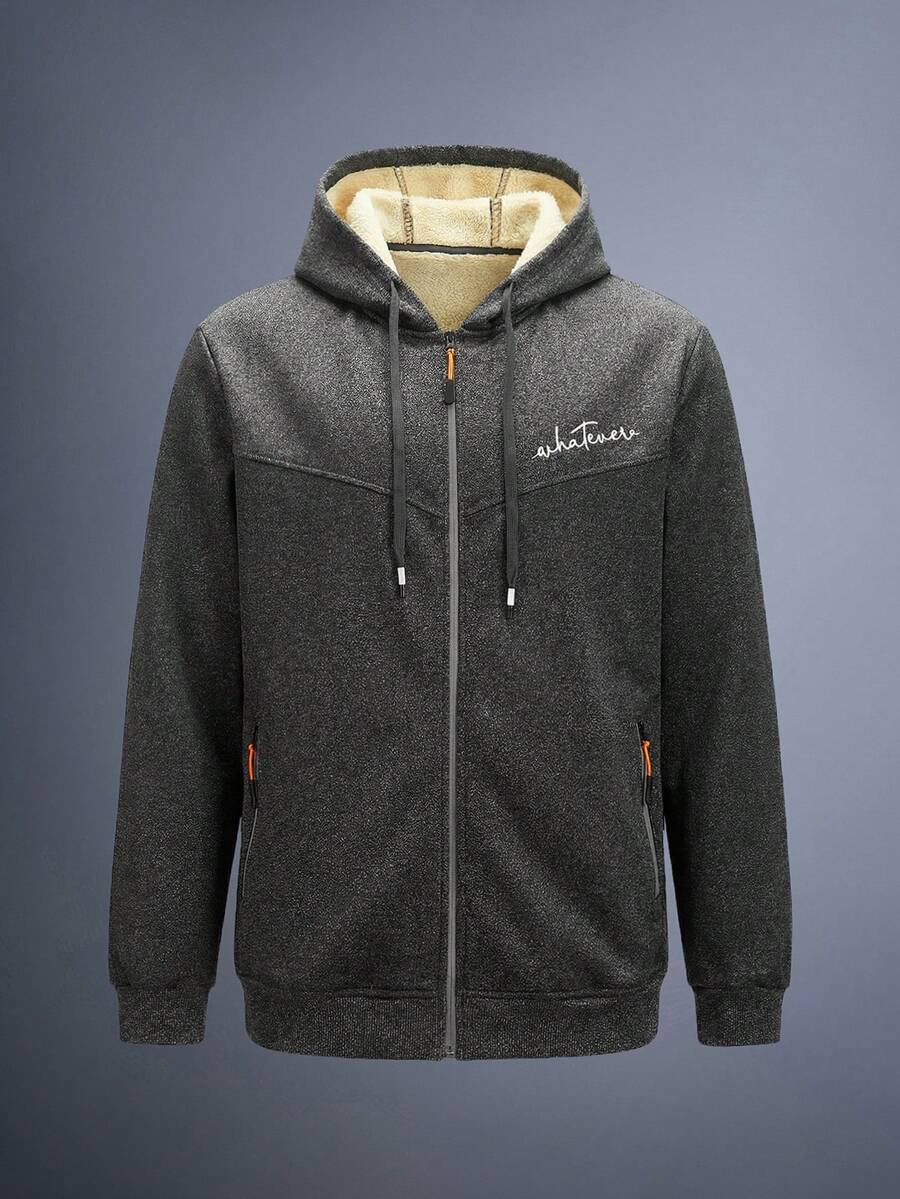 Driftmere Jaqueta masculina térmica com forro, grossa, casual, com zíper, manga comprida e capuz, ideal para outono/inverno (1 peça). - Cinza escuro - Ver 1